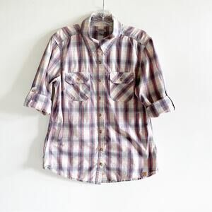 Carhartt 3/4” Roll Tab Sleeve Plaid Button Down Top